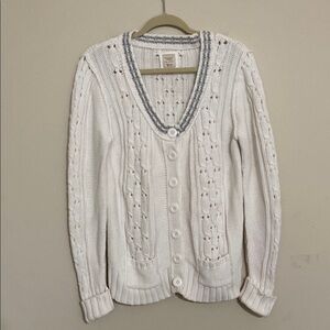 Vintage Old Navy White Cable Knit Cardigan women XL grandpa Y2K cozy Thick goth